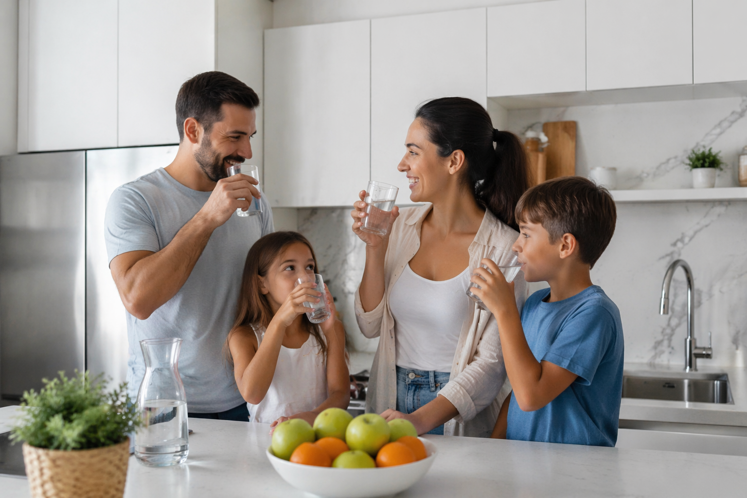 Family drinking water